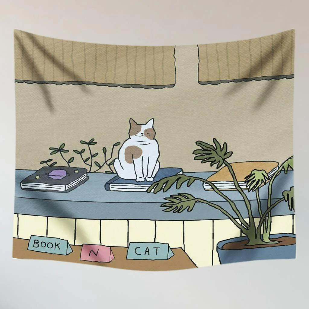 Cute Cat Girl Hanging Cloth Office Living Room Tapestry Home Wall Decoration Tapestry