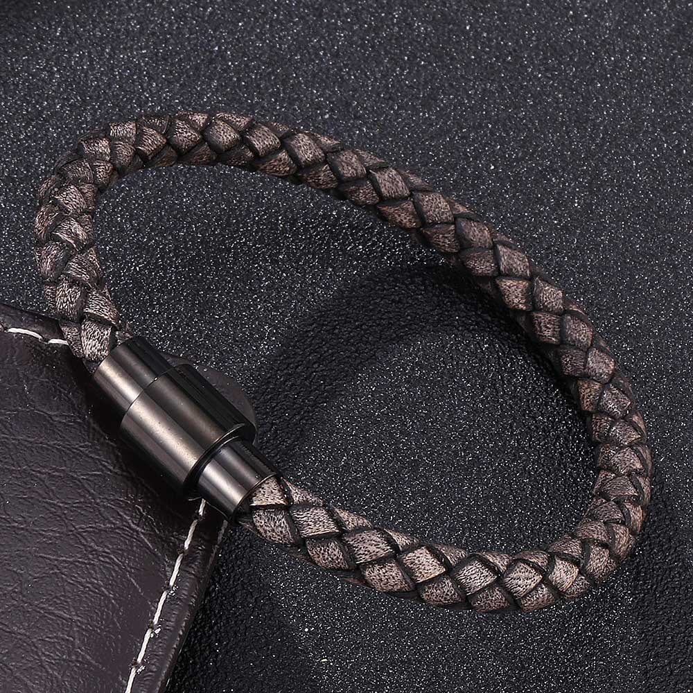 Vintage Men Leather Bracelet Charm Stainless Steel Buckle Bangles Jewelry Gift