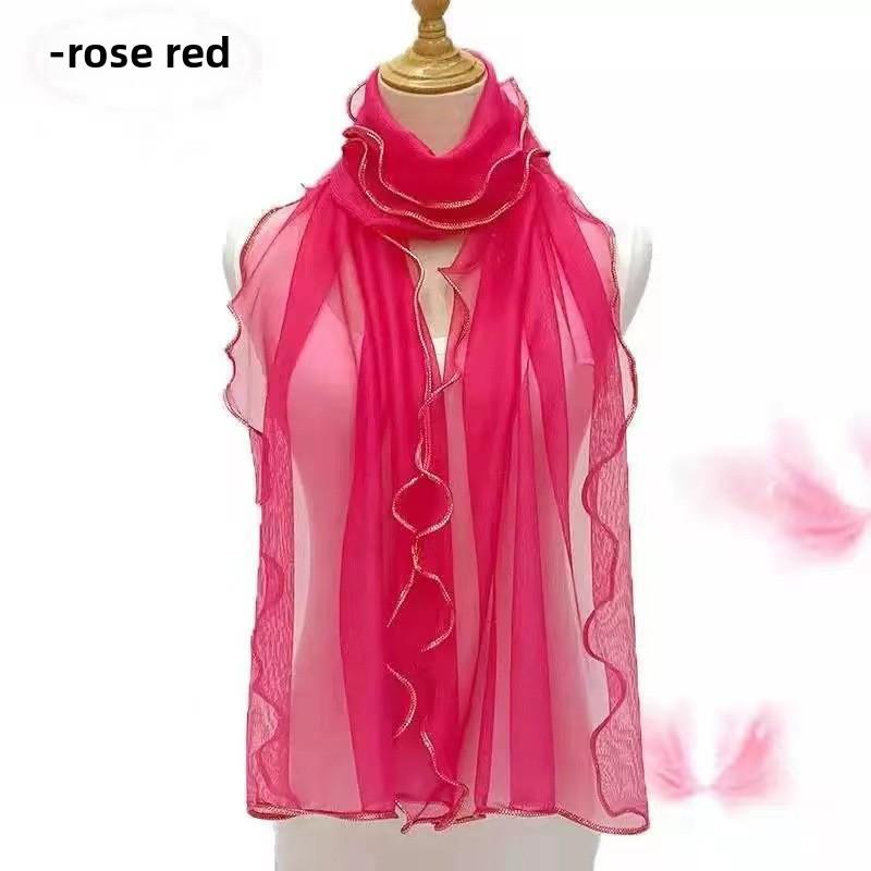 Gold Silk Ruffled Scarf: Elastic, Warm, and Curled for Dance or Daily Wear