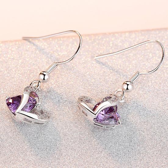 2 buc/set Set de bijuterii pentru femeie Ziua Îndrăgostiților, în formă de inimă strălucitoare, set de cercei colier cu cârlig de cristal artificial