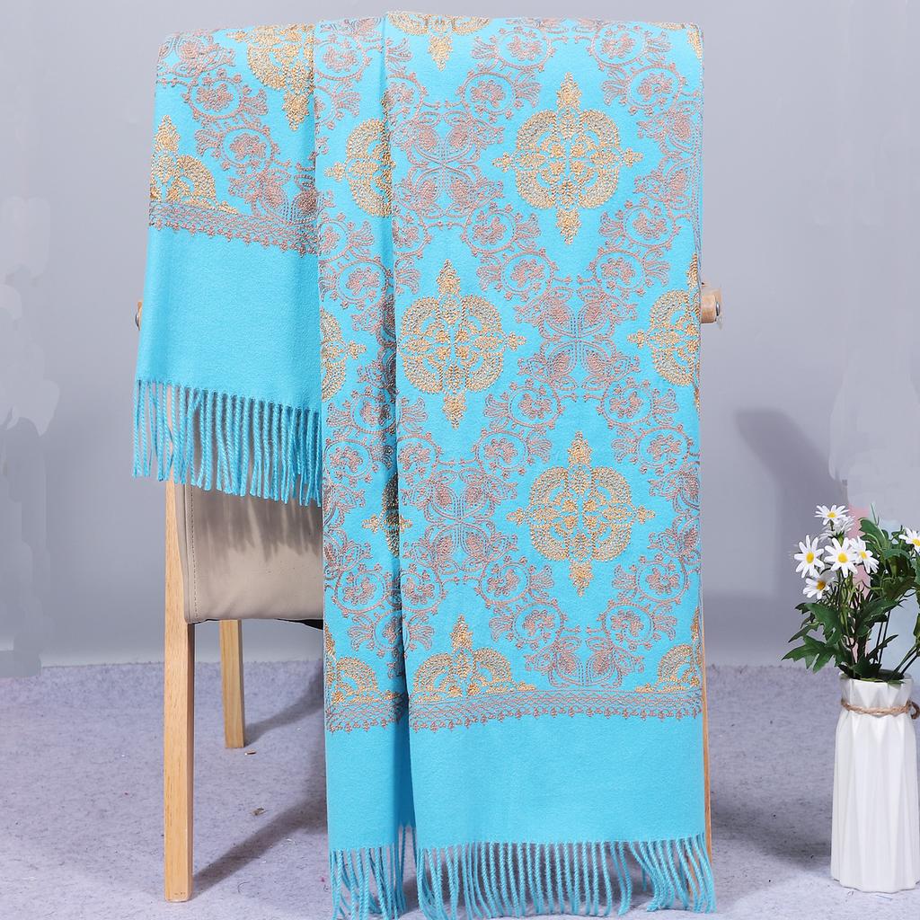 Yunnan Autumn and Winter Embroidered Imitation Cashmere Scarf for Women, Ethnic Style Embroidered Crown Thickened Warm Shawl with Tassels from Inner