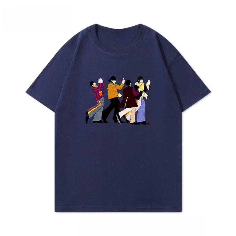 Beatles Printed Tshirt Shortsleeved Bohemian Retro Rock Mens Shellback Band Pure Cotton Loosefitting Casual Summer Trend