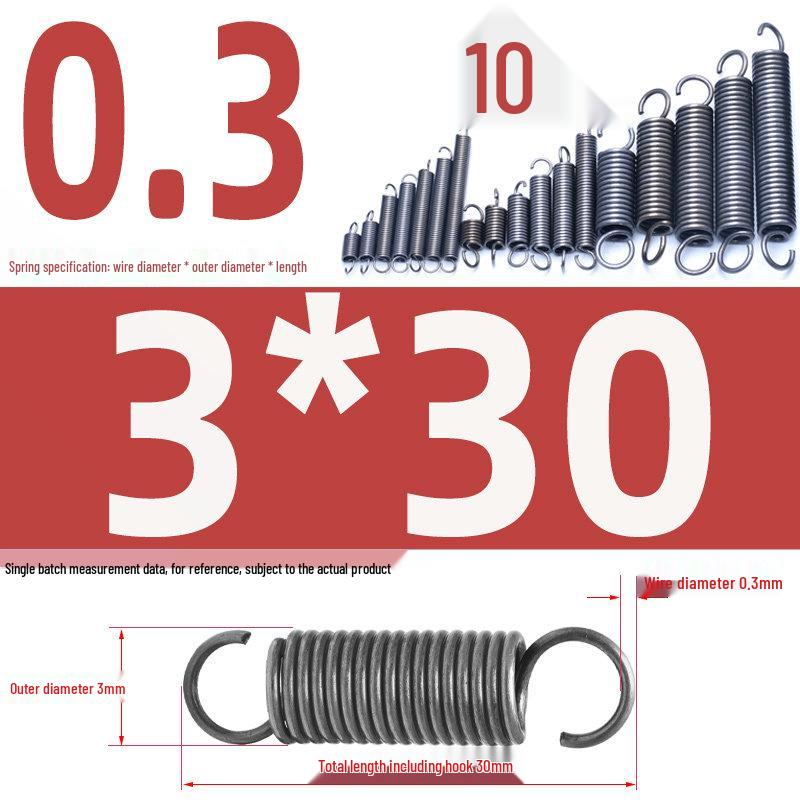 Natural Color Spring Steel Extension Spring with Single Open Hook, Wire Diameter 0.3-2.0