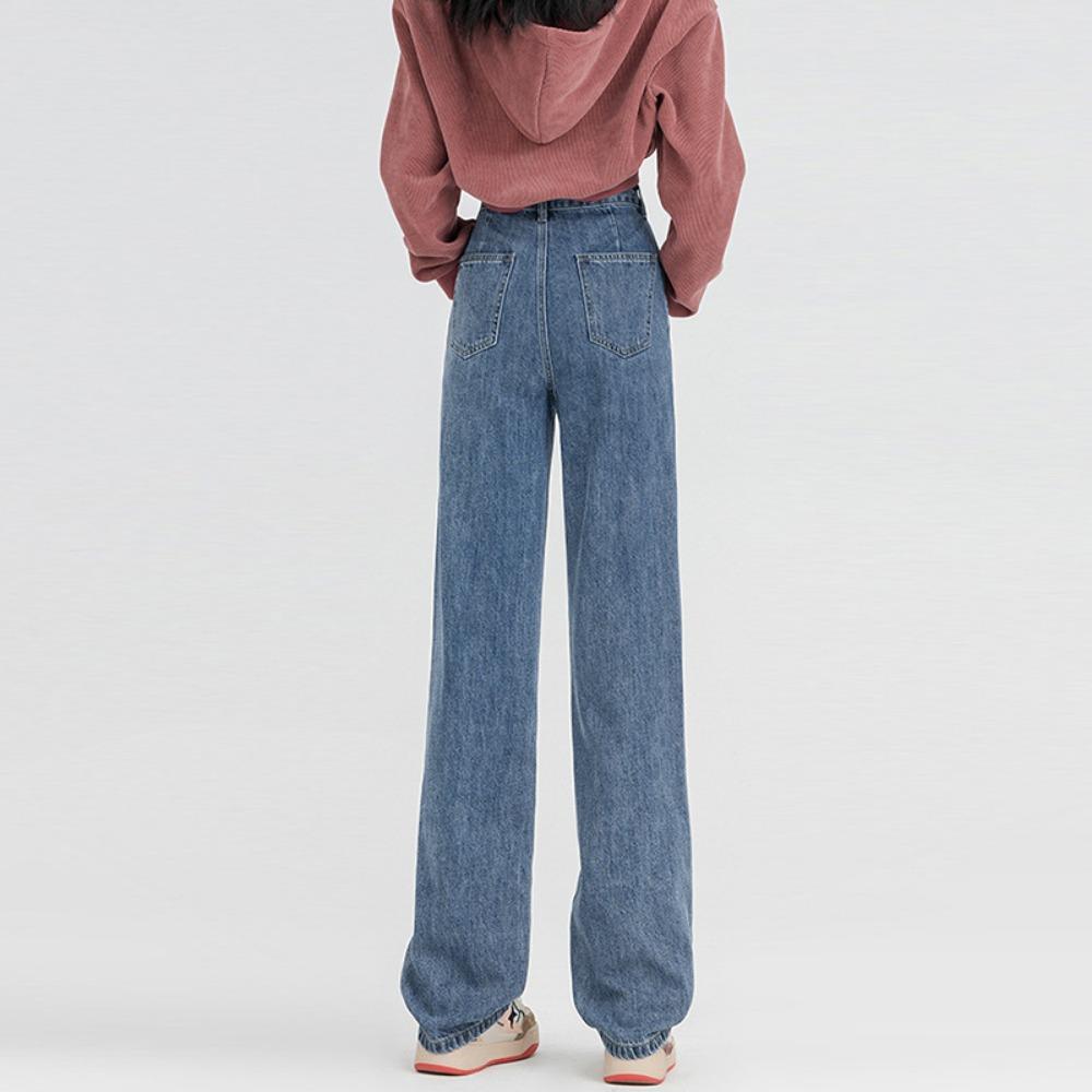 

Корейская версия универсальных регулируемых джинсов-палаццо женских 2025 осень-зима новые джинсы прямого кроя с высокой посадкой 2XL черный серый