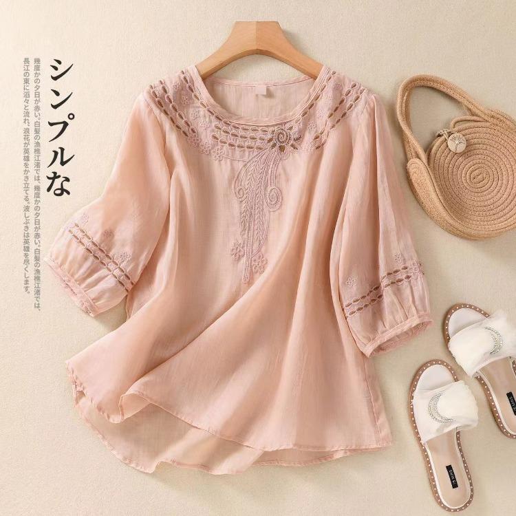 Bohemian Cotton Linen Embroidered Shirt Summer Loose Fit Casual Top