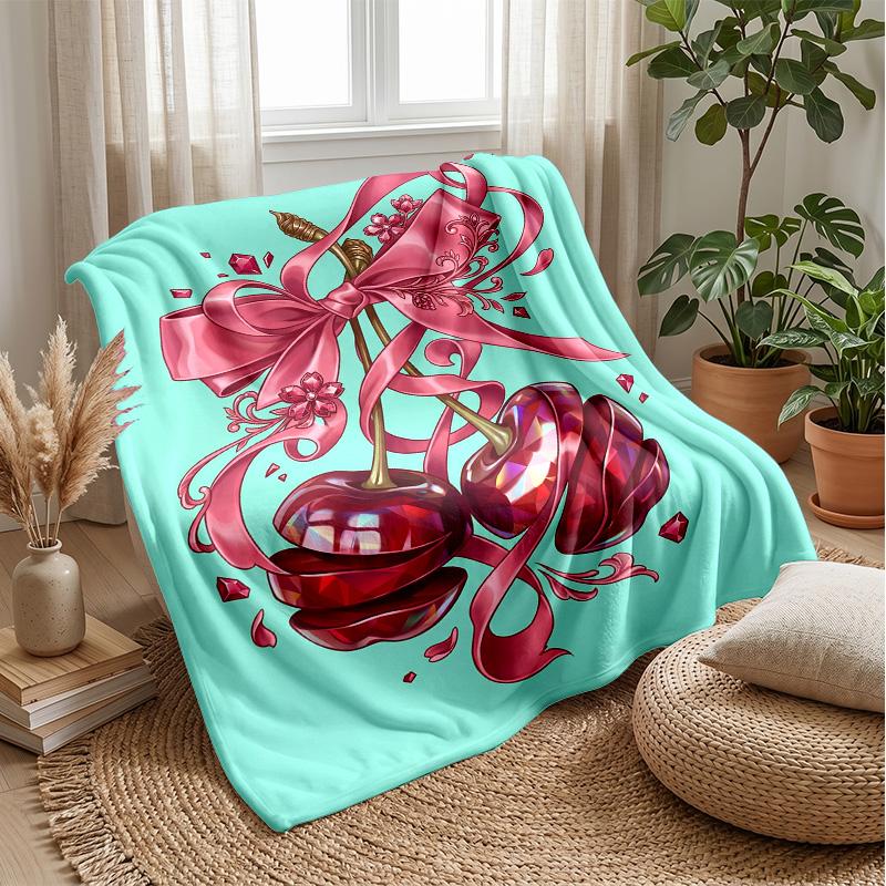 Cherries and Leopard Butterflies Blanket Personalized Name Flannel Blanket Soft Cozy Plush Throw for Sofa Bed Lightweight Home Decor