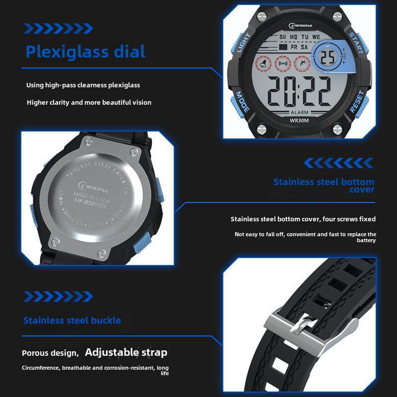 Wodoodporny i wstrząsoodporny zegarek sportowy dla chłopców w wieku gimnazjalnym z alarmem i podświetleniem