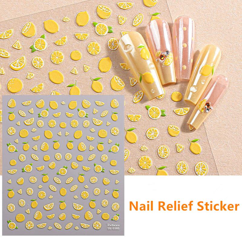 Summer Lemon 3D Relief Nail Stickers Self Adhesive Waterproof DIY Manicure Decals for Kids Women Nail Art Gift