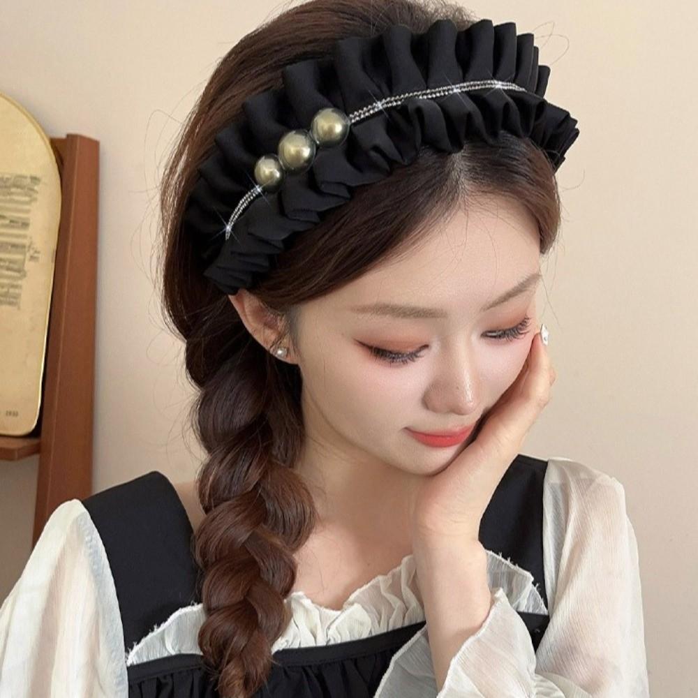 Rhinestone Black Hairband Cloth Wrinkle Headband Luxury Women Hair Hoop  Daily