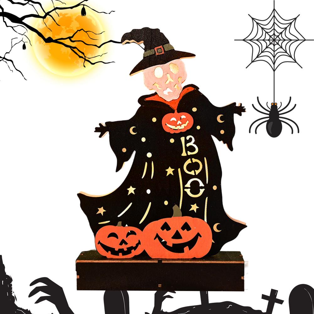 Light Up Haunted House Halloween Themed Table Topper Wooden Spooky Tabletop Light Battery Operated Ghost House Decoration