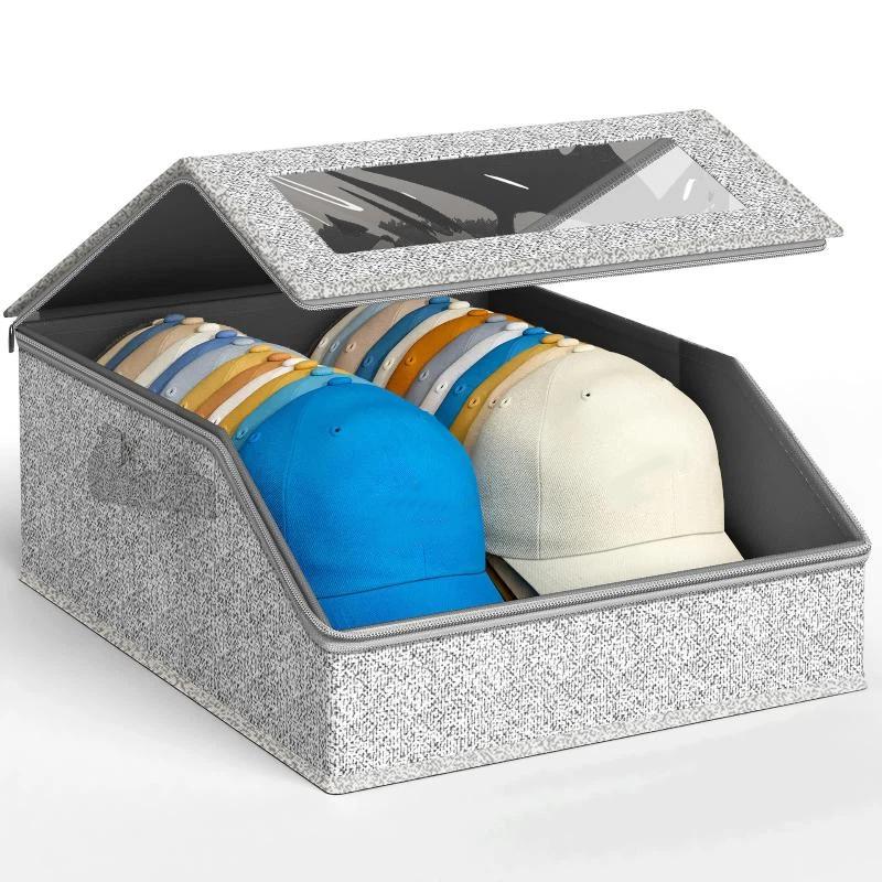 1Pc Foldable Zipper Baseball Cap Storage Box Non-Woven Dustproof Storage Box Hat Storage Box Wardrobe Storage Boxes Storage