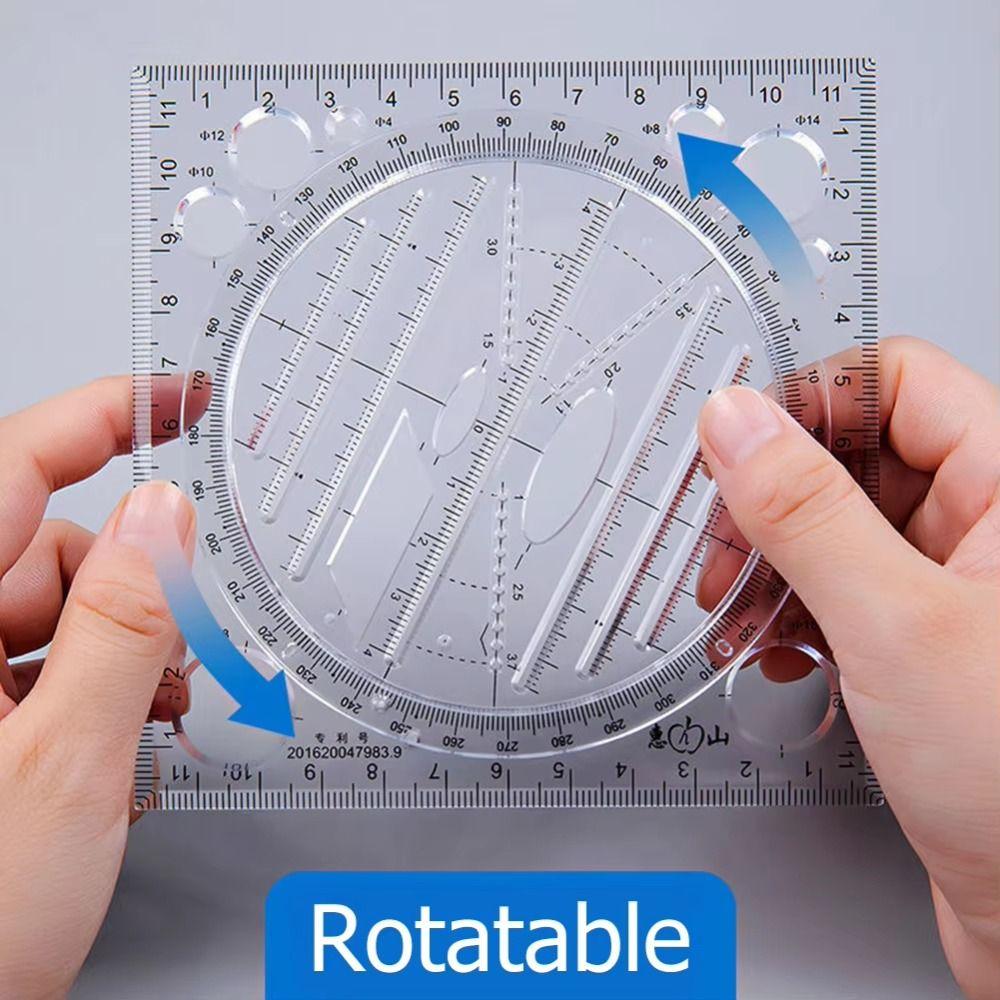 Protractor Rotatable Ruler 3D Scale Circle Drafting Ruler Geometry Drawing Ruler Measuring Tools