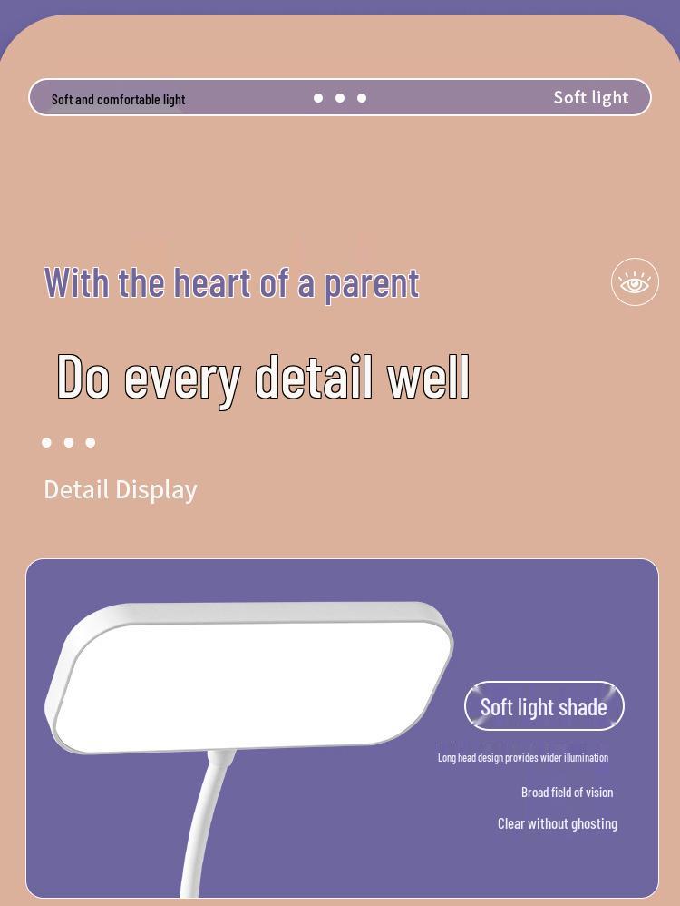 Multifunctional Desk Lamp with Night Light, Eye-Caring Student Bedside Lamp for Dorms