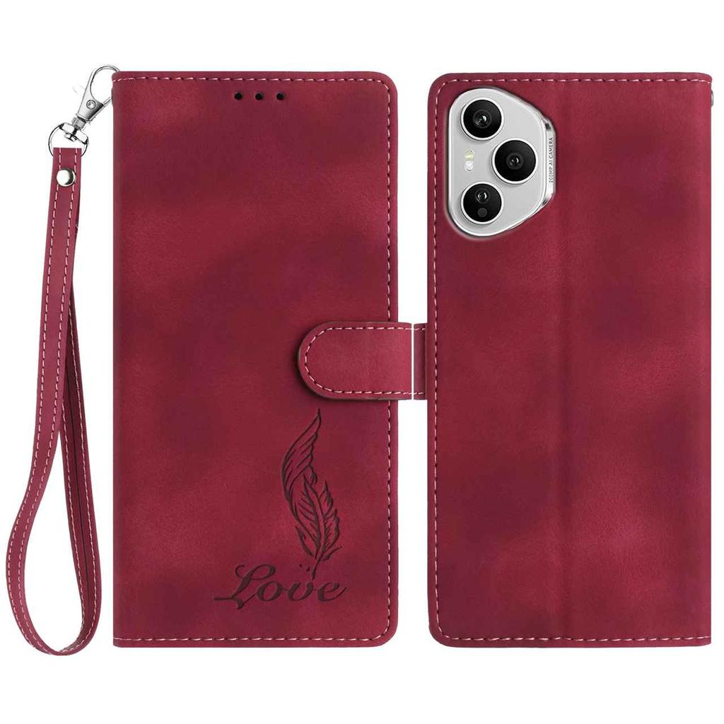 For Honor 400 Pro 5G (Global) Case Imprinted Feather PU Leather Wallet Phone Cover with Wrist Strap