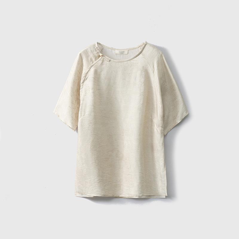 

Топ свободного кроя с короткими рукавами в китайском стиле из шелкового жаккарда, окрашенного растительными красителями XL