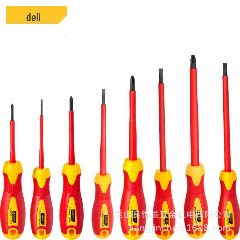 Deli Tools Insulated Magnetic Flathead & Phillips Head Screwdriver Set - High Voltage Resistant, Electrician-Special DL5120751 Insulated Flathead 2.5*75mm