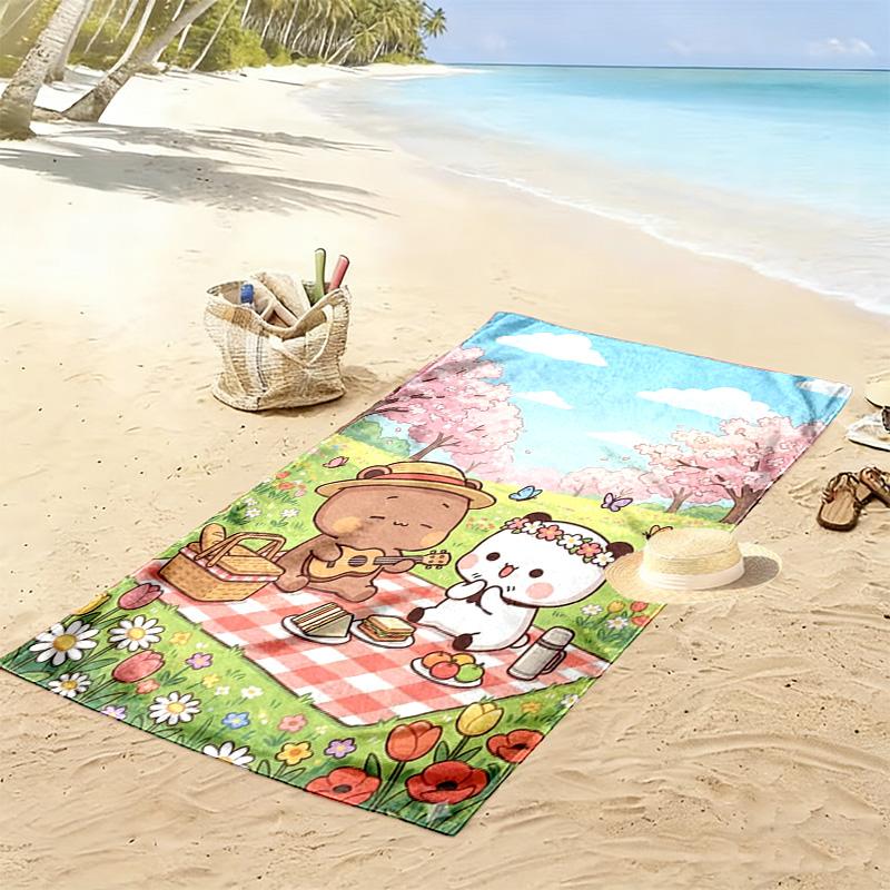 Bubu Dudu Cartoon Print Beach Towel, Large Soft Quick Dry Towel for Beach Camping Swimming