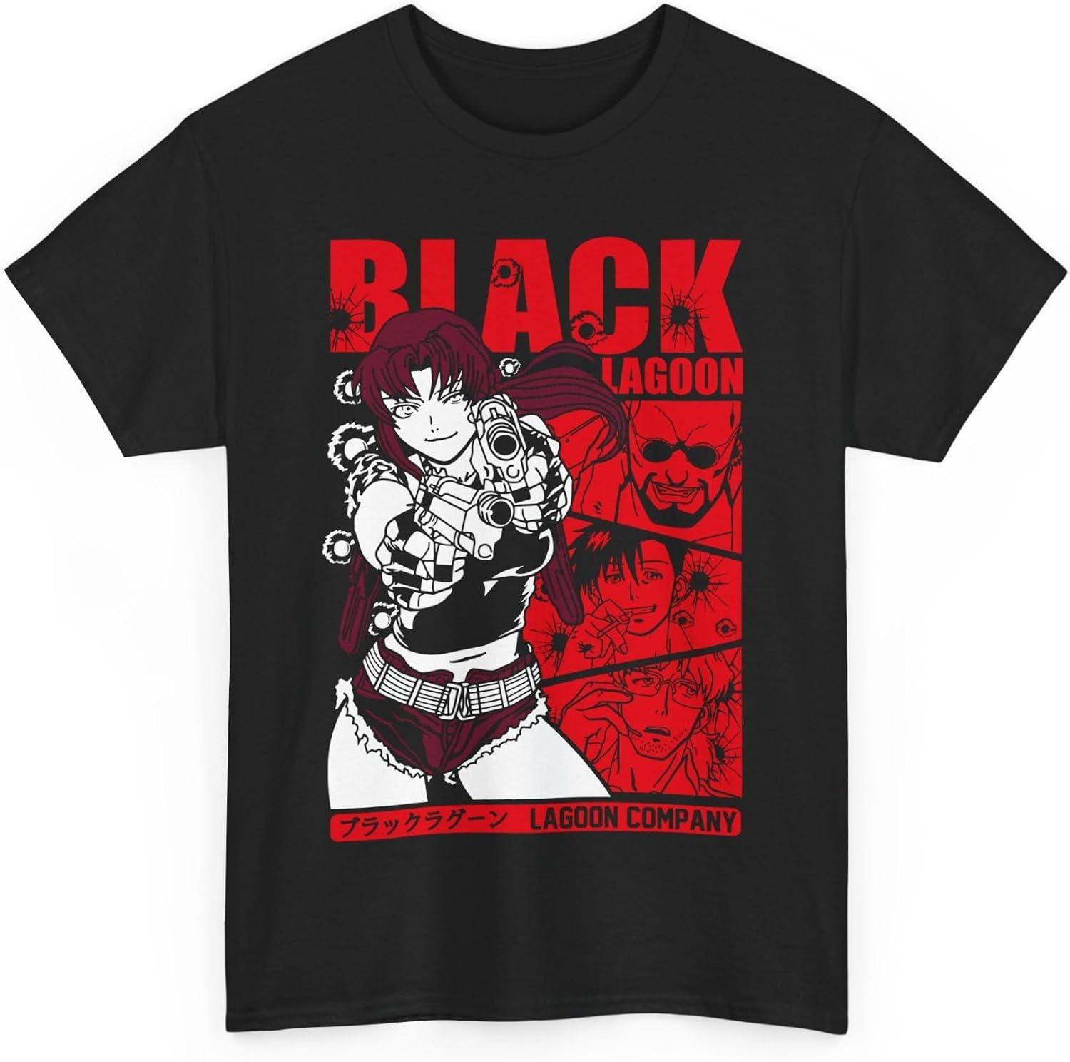Унисекс Черная Футболка с Реви из Аниме Lagoon, Футболка с Реви, Аниме Эстетичная Футболка, Крутая Аниме Футболка, Аниме Подарок для Него_Нее S чёрный