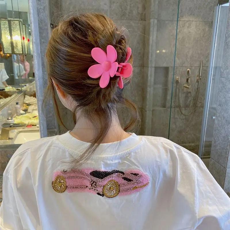 3.5cm/7cm Korea Women Flower Hair Claw Clips Sweet Girls Solid Crab Hair Claws Ponytail Hairpin Barrette Headwear Accessories