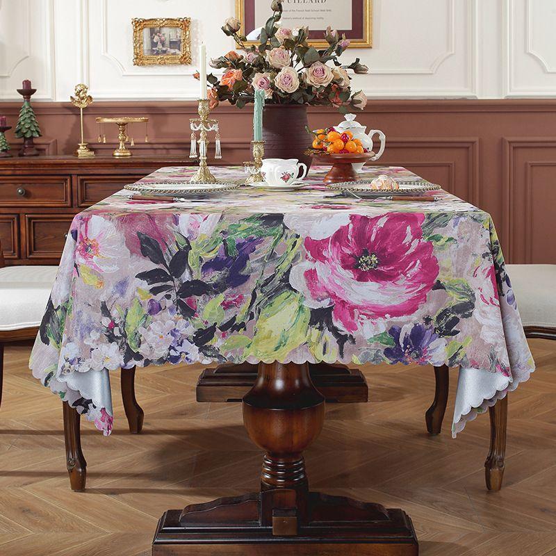 

Red American Oil Painting Style Tablecloth Waterproof Oil-Proof Disposable Accessible Luxury Fancy Art Tablecloth Fabric Rectangular Meal Red 90*140cm