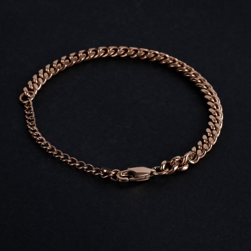 

Кубинский браслет-цепочка из титановой стали Кубинский браслет-цепочка из нержавеющей стали не легко выцветает Браслет из титановой стали 18+5CM розового золота