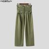 INCERUN Men Layers Zip-up High Waist Casual Long Wide Legs Pants Trousers