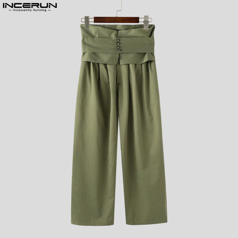 INCERUN Men Layers Zip-up High Waist Casual Long Wide Legs Pants Trousers