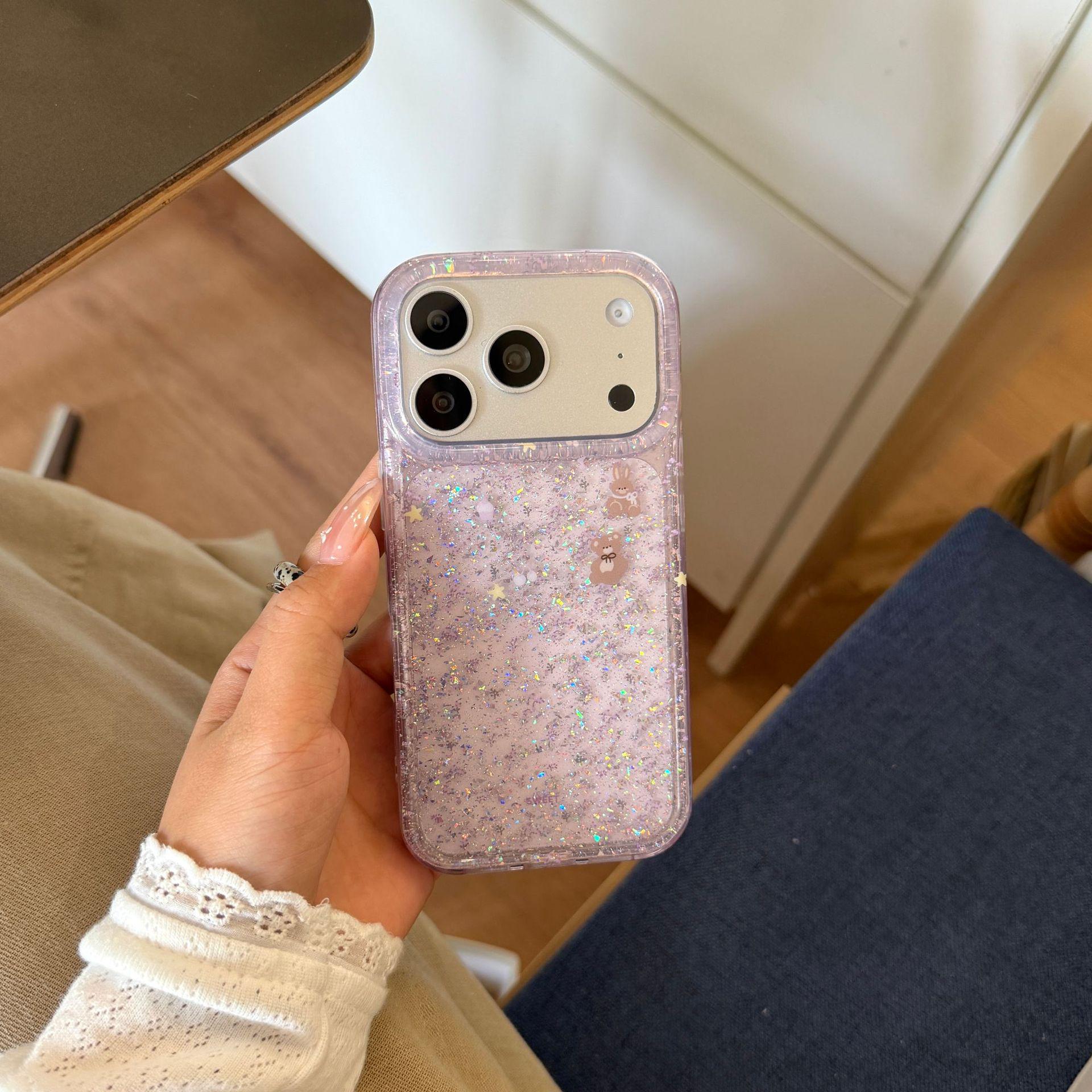 

Purple Glitter Bear Stand iPhone 16 Case for 17 Pro Max iPhone 17 Pro Max