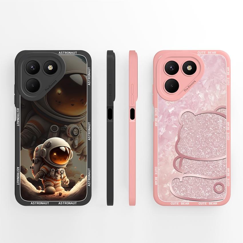 For Tecno Pova 7 6 5 4 Pro Pop 8 9 10 10C Flying Astronaut Phone Cases Camera Protection Liquid Silicone Shockproof Back Covers Shell For Tecno Casing