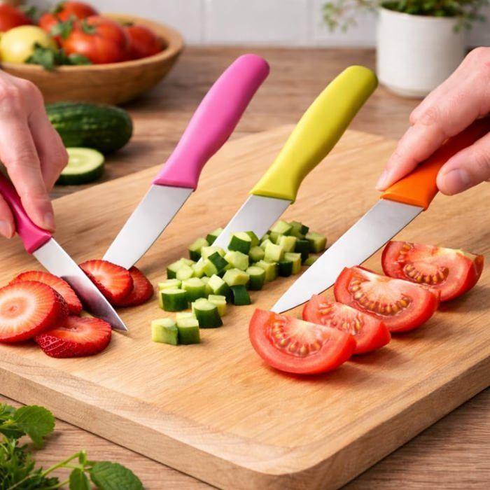 Set of 6 Office Knives - SIROCO - Lot 6 - Sharp Stainless Steel Blade - Ergonomic Non-slip Handle - Apple Sheath