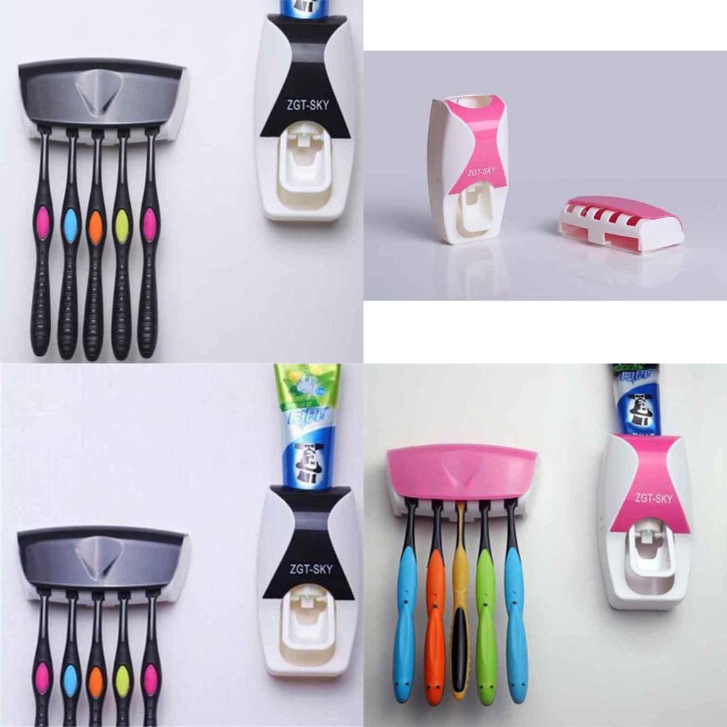 Automatyczny Dozownik Pasty do Zębów i Uchwyt na Szczoteczki do Zębów Montowany na Ścianie Stojak dla Dorosłych i Dzieci