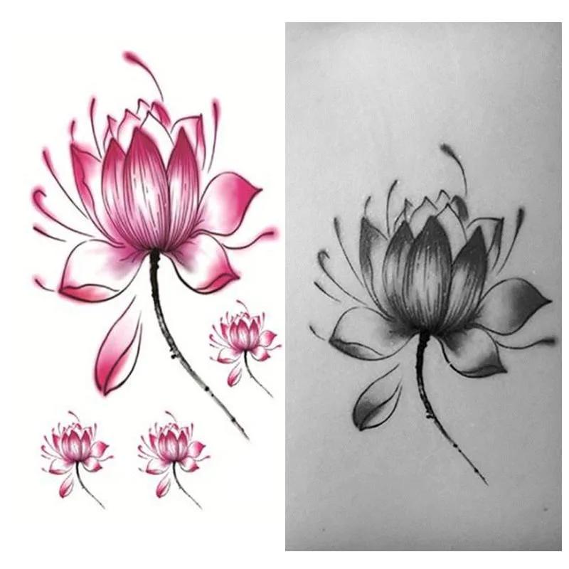 10 Pcs Tatoo Black Waterproof Lotus Flower Tattoo Stickers Floral Temporary Body Art Temporary Tattoo.