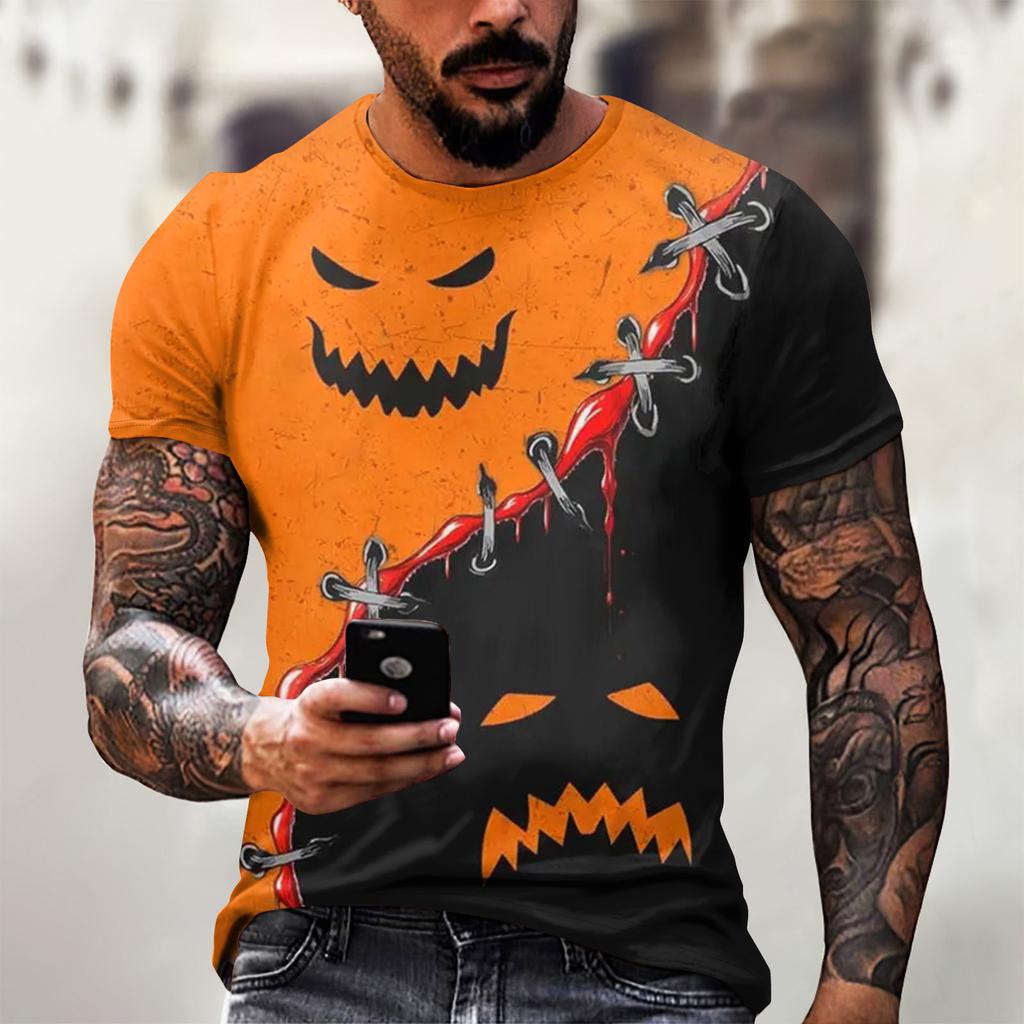 Halloweenské tričko Pánské ležérní triko s kulatým výstřihem Krev se vzorem Topy Horor Krvavé potištěné topy s krátkým rukávem