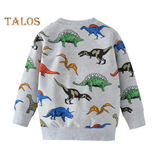 Unisex Children Sweatshirt Cartoon Dinosaur Printing Elastic Cuffs And Hem Round Neck Long Sleeve Loose Kids Top for Sport School Daily