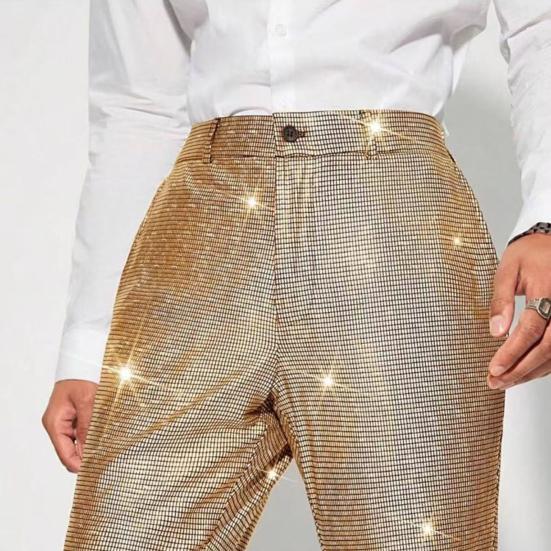 Herredressbukser Skinnende paljetter Rette vide ben Bryllupsbukser med lommer Nattklubb Dans Rollespill Lange bukser Streetwear