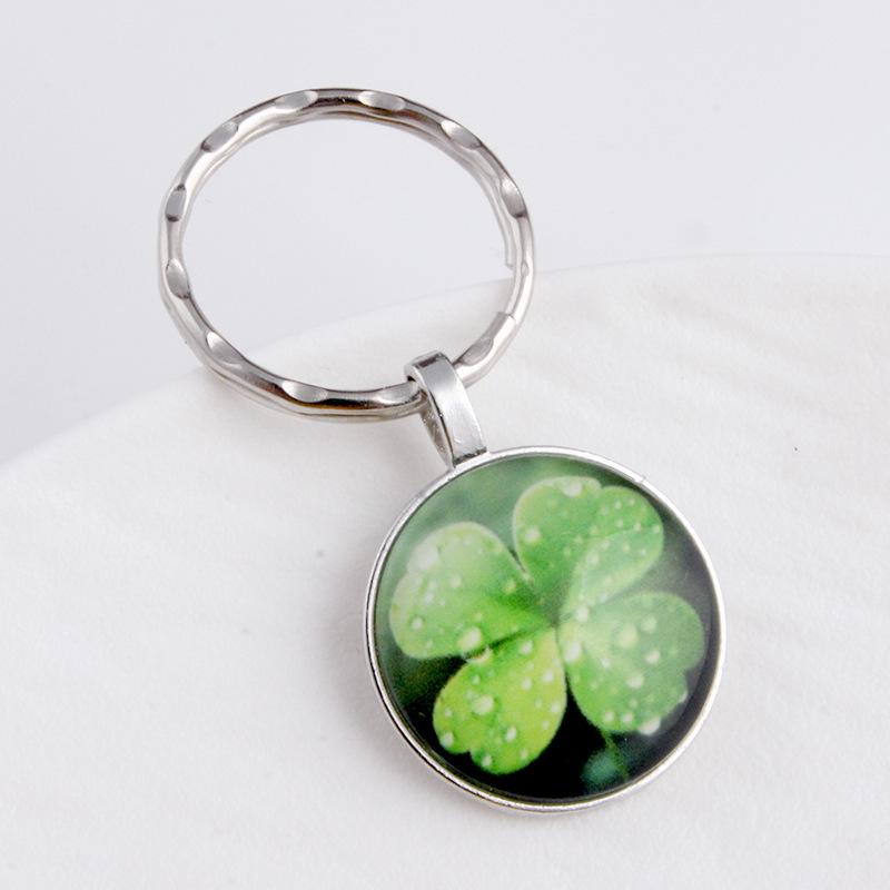 Green Lucky Clover Crystal Glass Keychain with Four-Leaf Clover Charm
