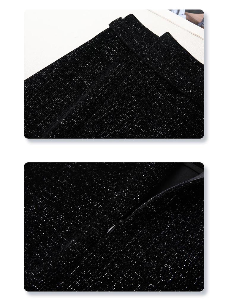 Women's Black Wool A-line Midi Skirt with Irregular Hem for Autumn/Winter 2024