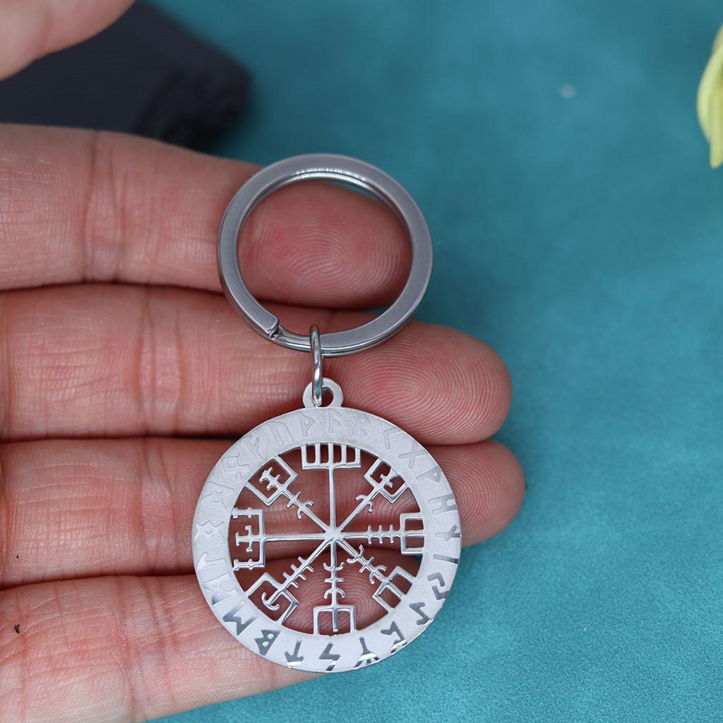 Portachiavi Ciondolo Bussola Runica Vichinga Vegvisir in Acciaio Inossidabile per Uomo Gioielli Amuleto Nordico 12 Costellazioni