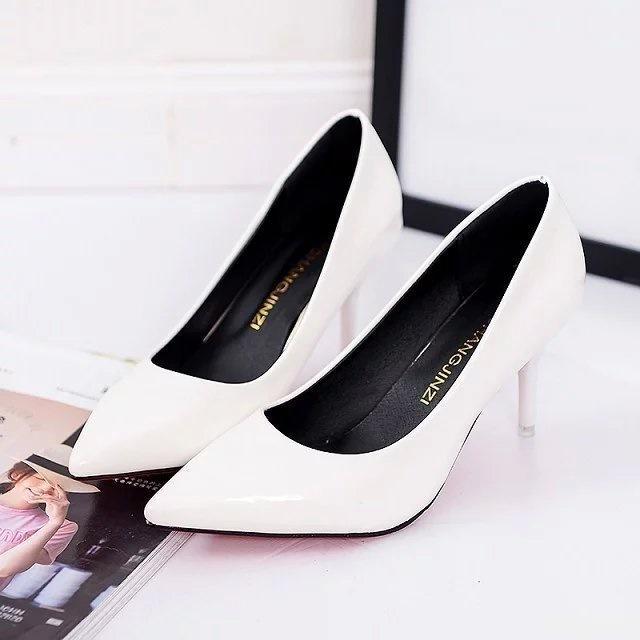 Ladies Pointed Toe Pumps Red Patent Leather Dress High Heels Women Fashion Elegant Wedding Shoes Shallow mouth female work shoes