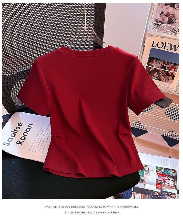 Plus Size Women's Buckle Letter Print Short Sleeve T-shirt: 2025 Summer Loose, Slimming, Casual, Versatile Top