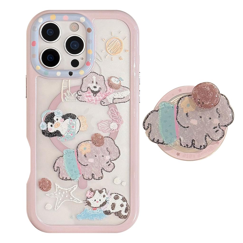 Magnetic 16 ProMax Suitable for IPhone 15 Cute Rotating Elephant Stand Apple 14 Mobile Phone Case 13 Acrylic