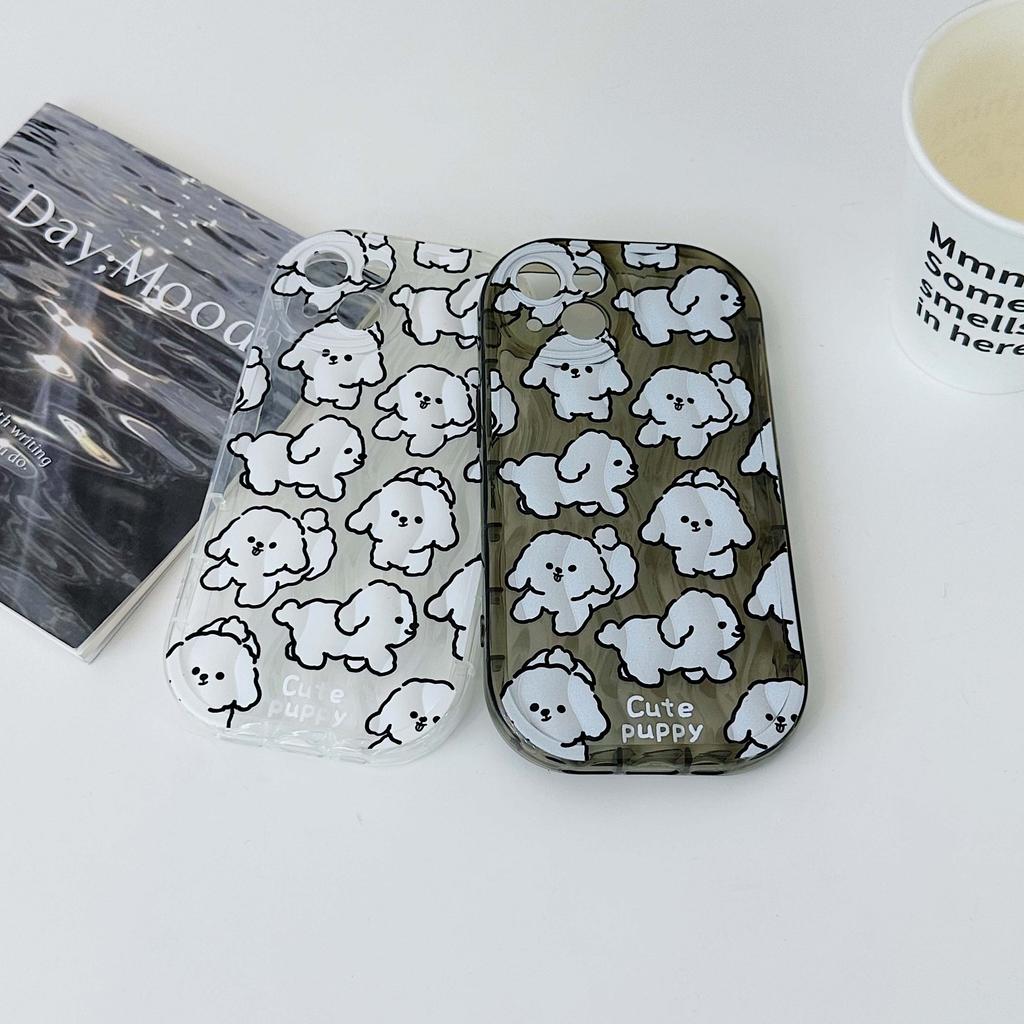 White Puppy Wavy Relif Non -Slip Shell For Iphone 14 Plus 13 Promax 11 12 Pro Max Soft Silicone Cute Cartoon Phone Case