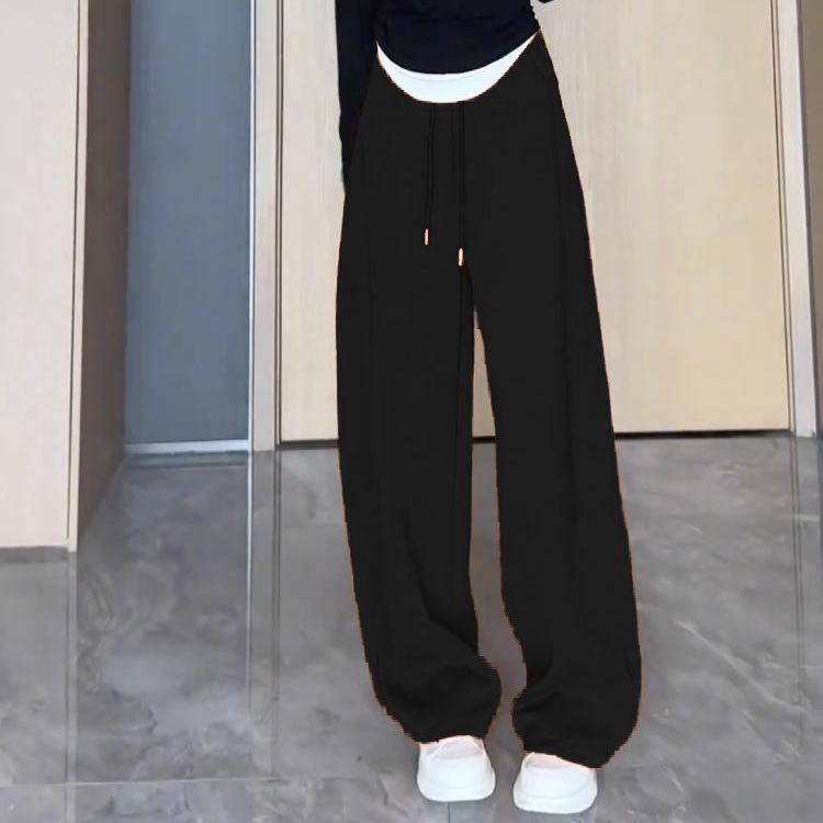 Hong Kong-Style Orange Wide-Leg Sweatpants with Drawstring Waist