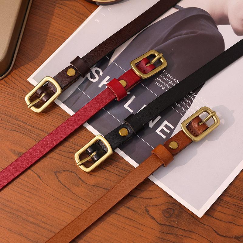 Dames Utsøkt Høy Kvalitet Allsidig Business Pendling Mote Ekte Skinn Tynt Belte for Damer Chic Dameskinnbelte Kuskinn