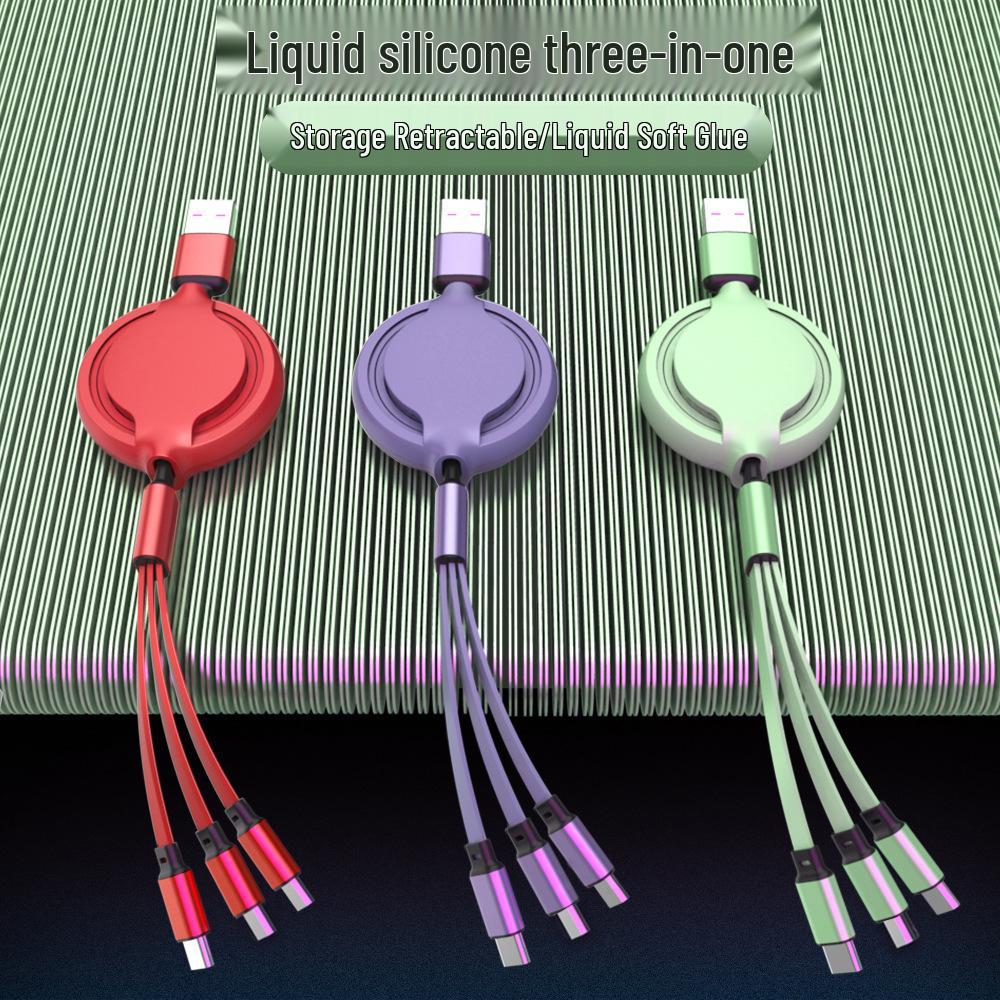 Retractable Liquid Silicone 3-in-1 Fast Charging Cable with Customizable Logo