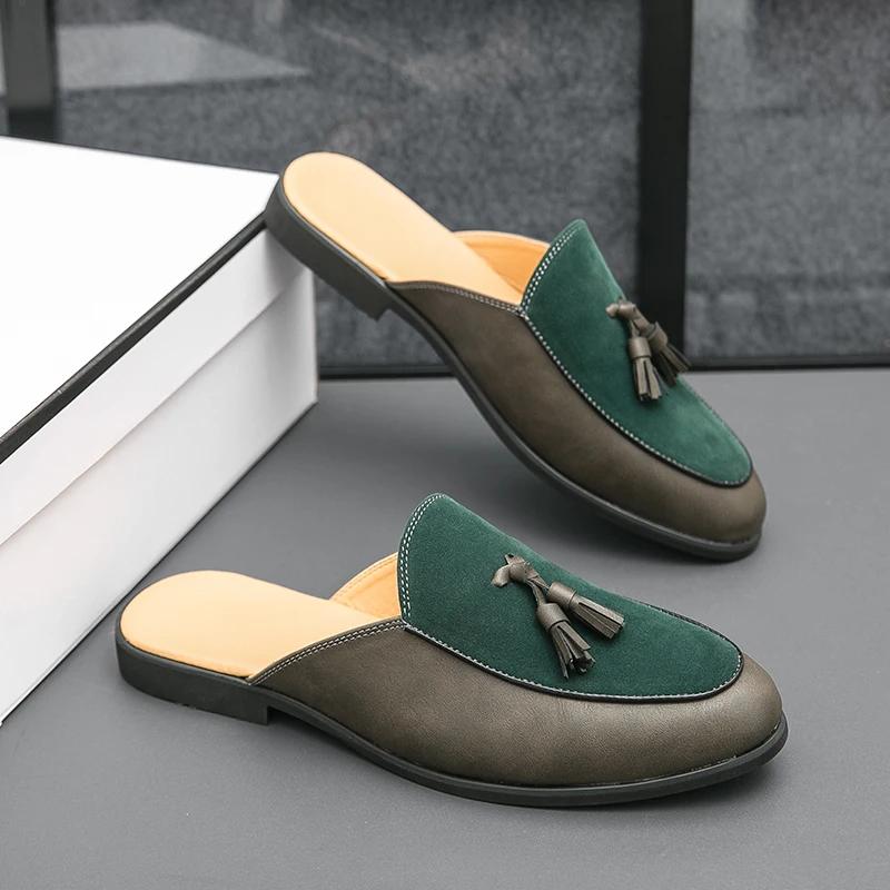 Fashion Black Half Shoes for Men Mules Slippers Leather Shoes Men Fashion Sapato Social Masculino Mocassin Homme Chaussure Zapatillas