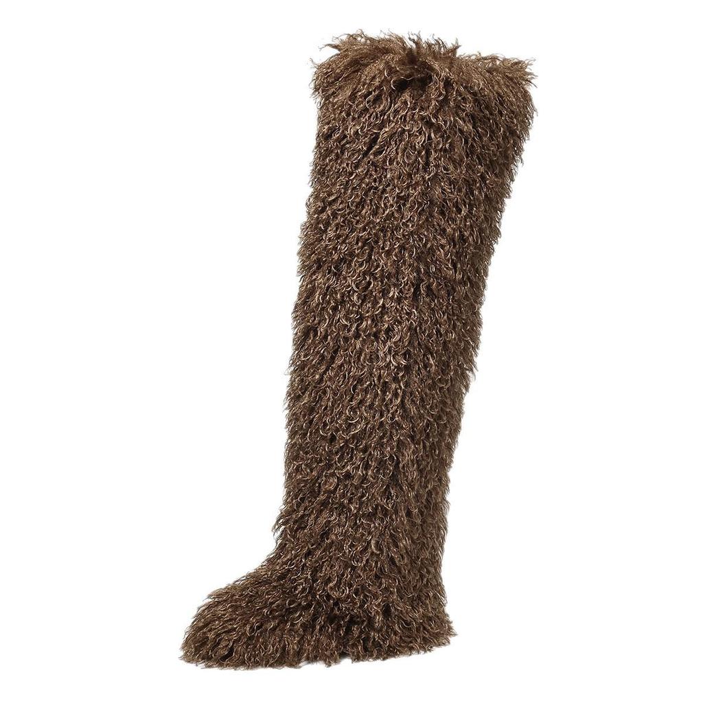 European-American 72cm Faux Tibetan Sheep Fur Thigh-High Snow Boots for Autumn & Winter