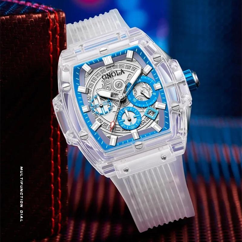 ONOLA Herreklokke Merke Gjennomsiktig Plast Vanntett Mote Sport Silikon Kvarts Klokker for Menn