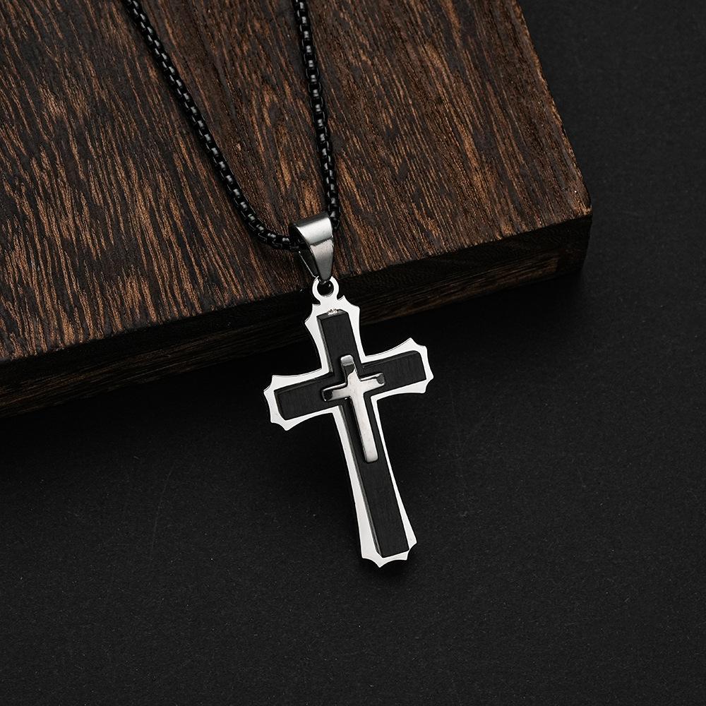 2026 Vintage Men's Cross Necklace Trendy Three-Dimensional Pendant Jewelry