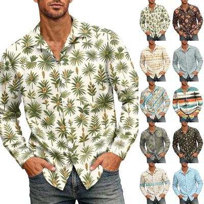 Men's Loose Fit Long Sleeve Shirt Hawaiian Style Casual Button Down Shirt with Spread Collar Suitable for Spring and Autumn